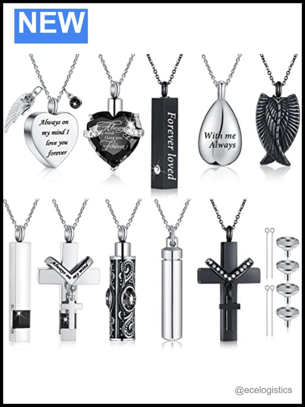 10 Pc Stainless Steel Urn Necklace Set Cremation Jewelry Memorial Keepsake